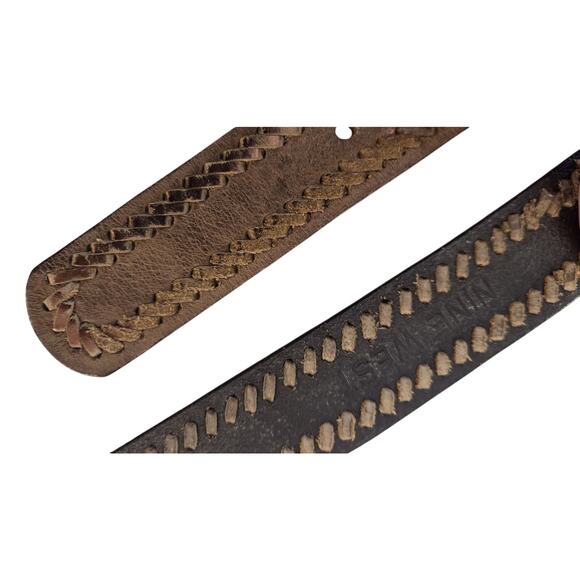 Nine West Leather Whipstitch Belt L Brown Distressed Copper Western Boho Artisan